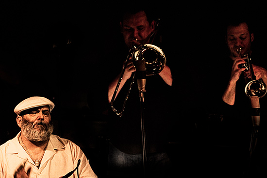Poncho Sanchez at Sculler's Jazz Club, February 9, 2008. Photo by Joshua Bean.