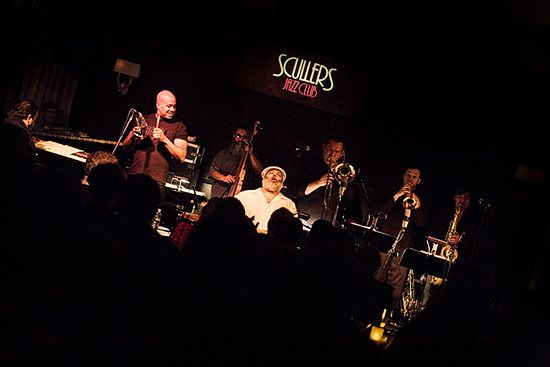 Poncho Sanchez at Sculler's Jazz Club, February 9, 2008. Photo by Joshua Bean.