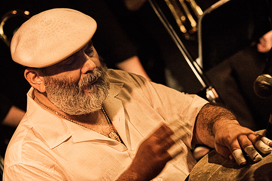 Poncho Sanchez at Sculler's Jazz Club, February 9, 2008. Photo by Joshua Bean.