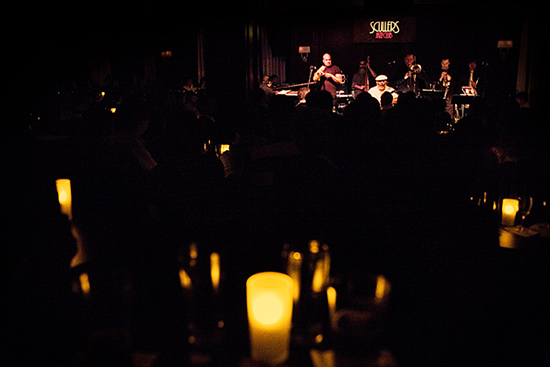 Poncho Sanchez at Sculler's Jazz Club, February 9, 2008. Photo by Joshua Bean.