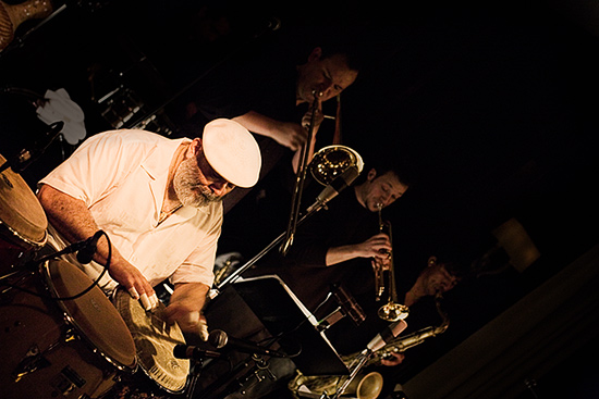 Poncho Sanchez at Sculler's Jazz Club, February 9, 2008. Photo by Joshua Bean.