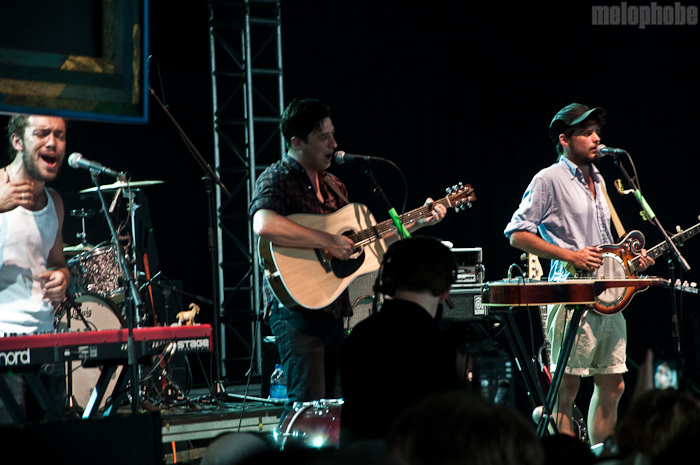 Mumford & Sons at That Tent, June 12, 2010. Photo by Chris Barth.