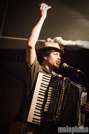Jason Webley at McMenamin's Kennedy School Theater, December 17, 2010. Photo by Troy Dunham.